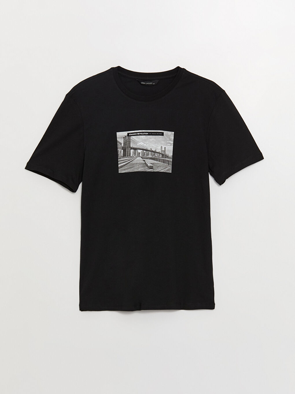 تيشيرت رجالي ياقة دائرية كم قصير مطبوع قطن ممشط-5