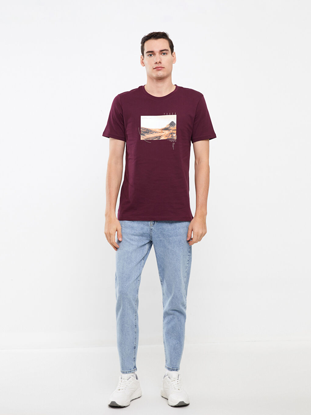 Mürdüm Bisiklet Yaka Kısa Kollu Baskılı Penye Erkek Tişört-1