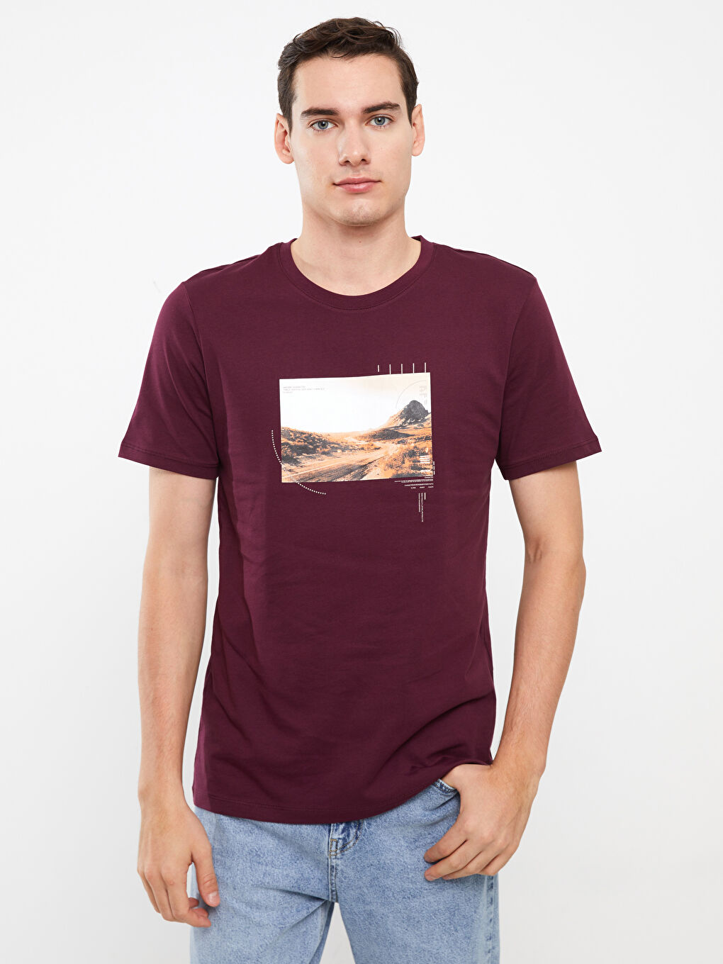 Mürdüm Bisiklet Yaka Kısa Kollu Baskılı Penye Erkek Tişört-2