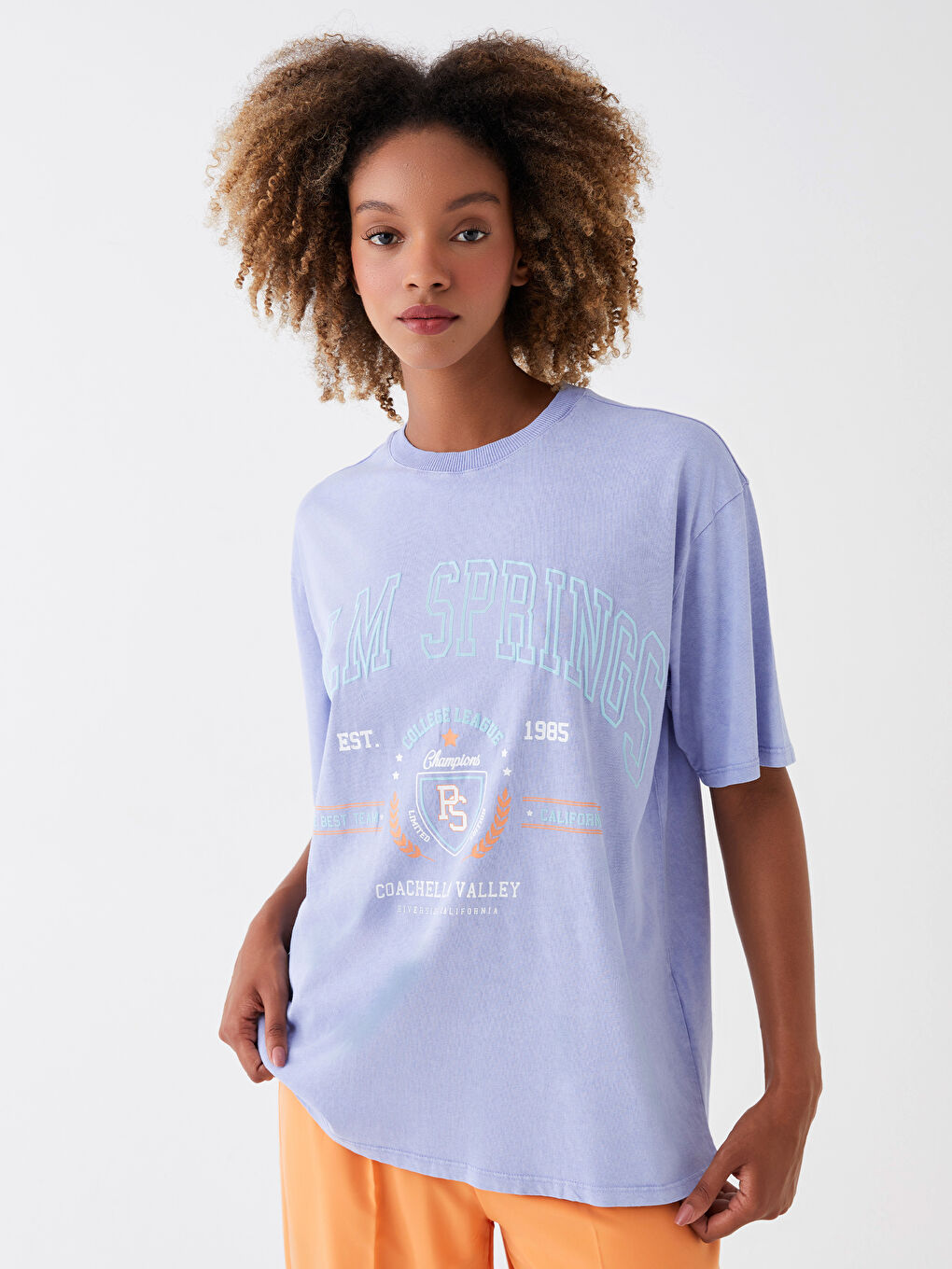 Crew Neck Printed Short Sleeve Oversize Women's T-Shirt