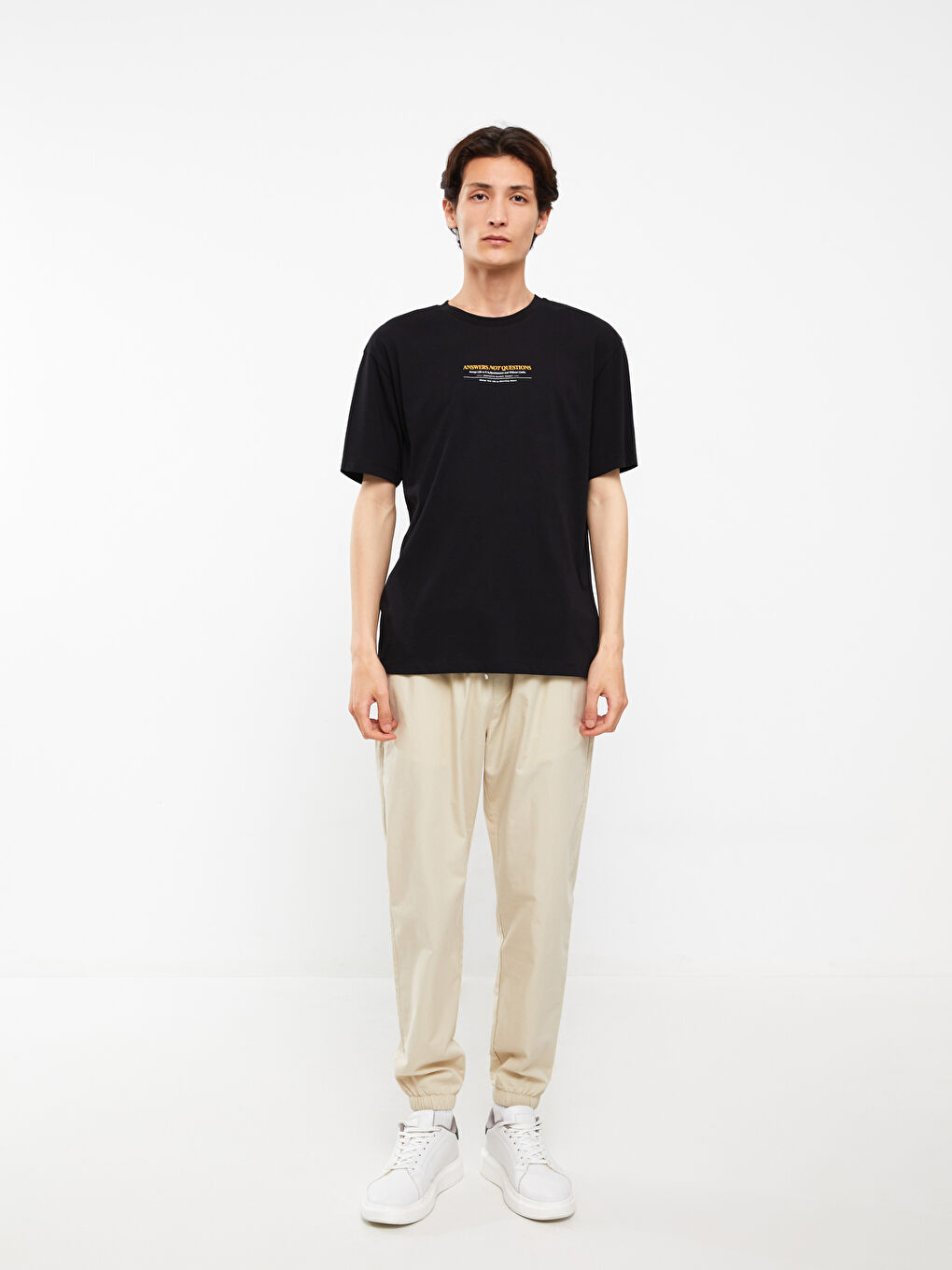 Siyah Bisiklet Yaka Kısa Kollu Baskılı Penye Erkek Tişört-2