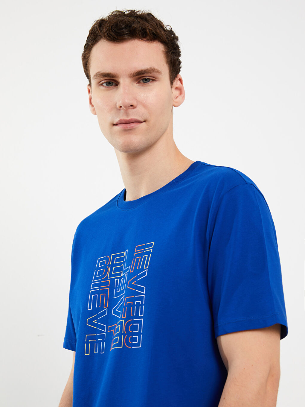 Crew Neck Short Sleeve Printed Combed Cotton Men's T-shirt