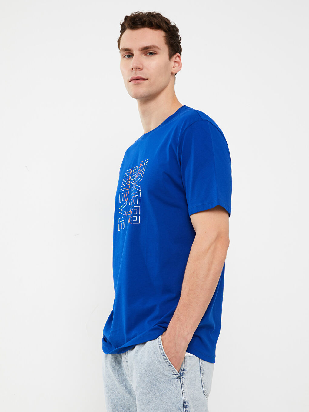 Crew Neck Short Sleeve Printed Combed Cotton Men's T-shirt-1