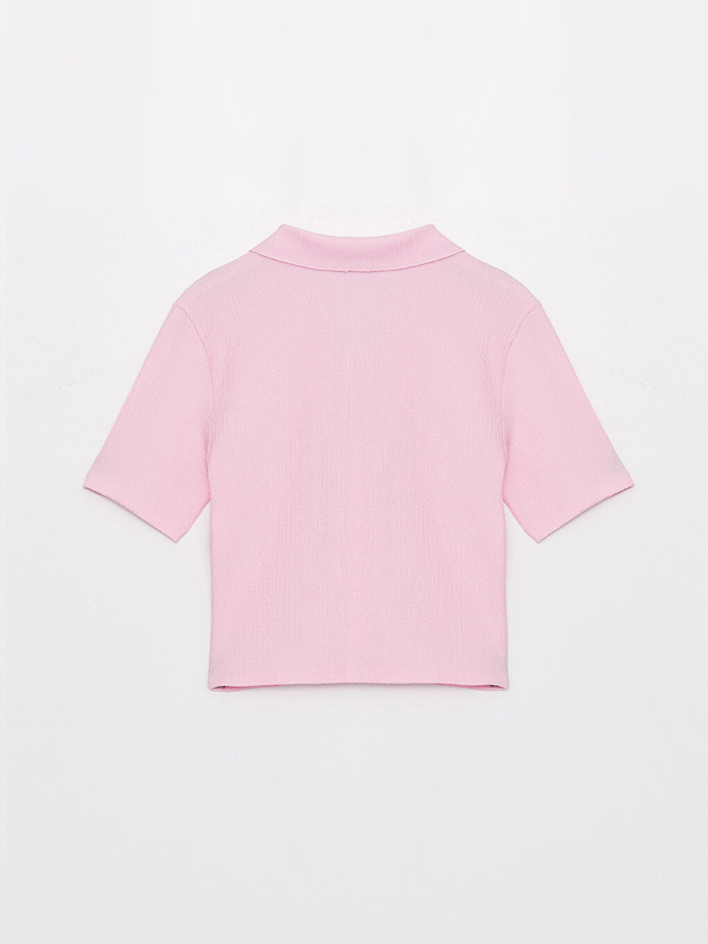 Pembe Gömlek Yaka Düz Kısa Kollu Kadın Bluz-6