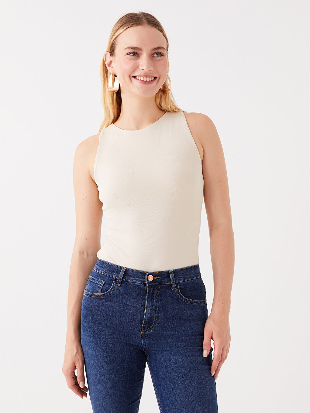 Women's Crew Neck Plain Bodysuit-1