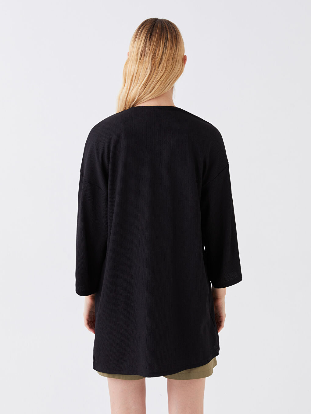 Siyah Şal Yaka Düz Uzun Kollu Kadın Hırka-4