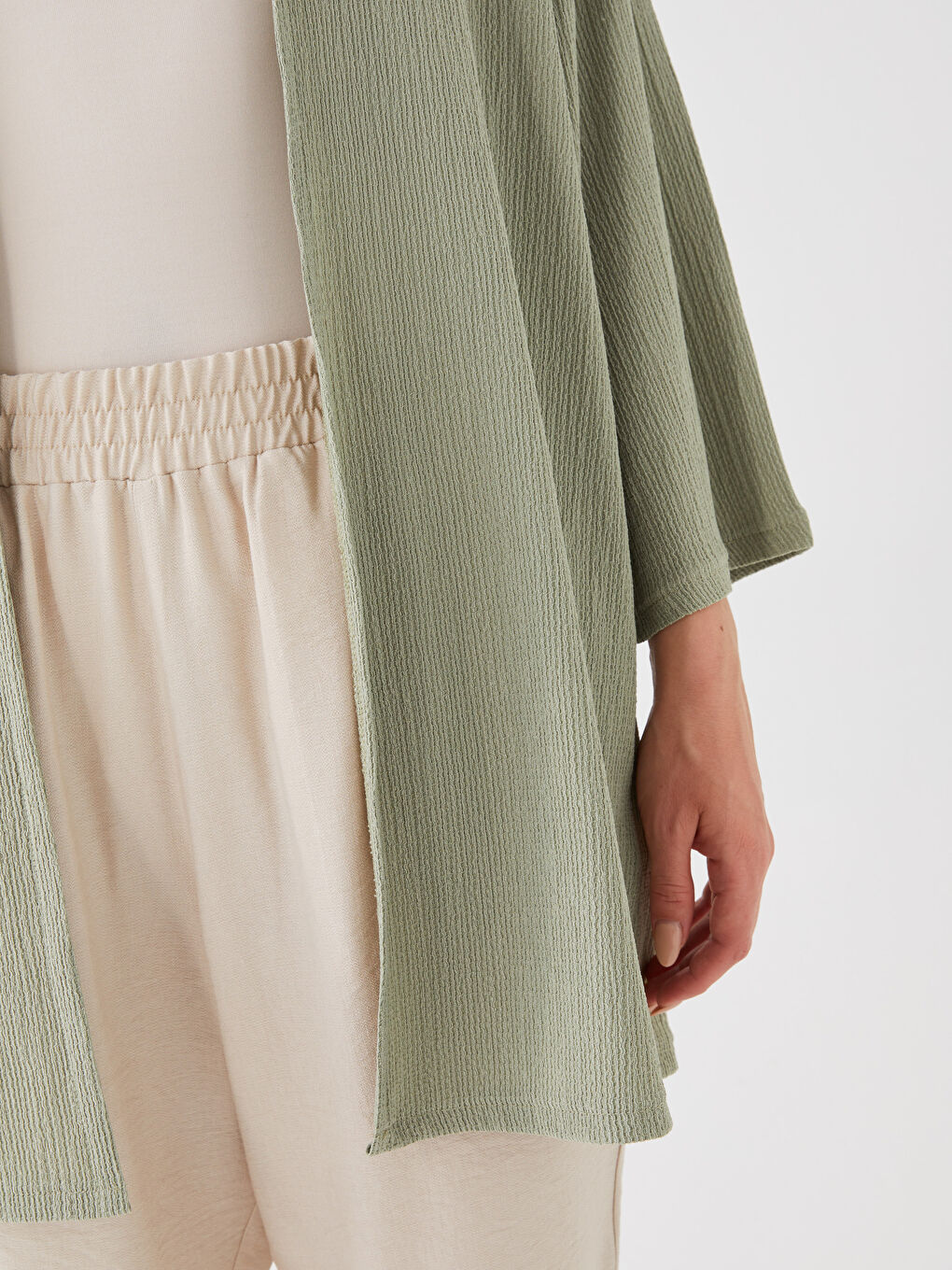 Yeşil Şal Yaka Düz Uzun Kollu Kadın Hırka-3