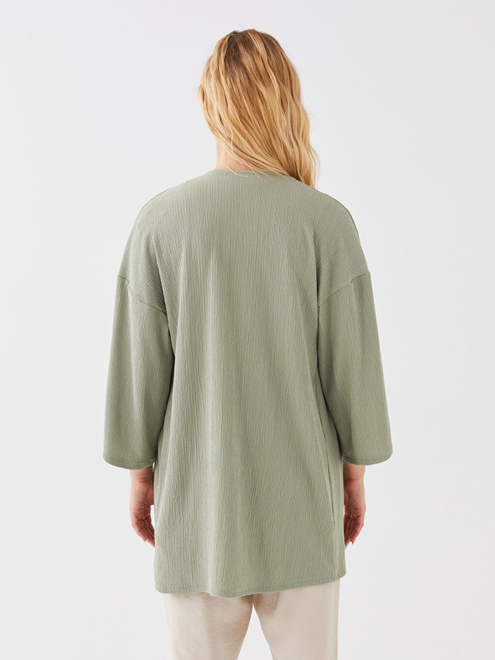 Yeşil Şal Yaka Düz Uzun Kollu Kadın Hırka-4