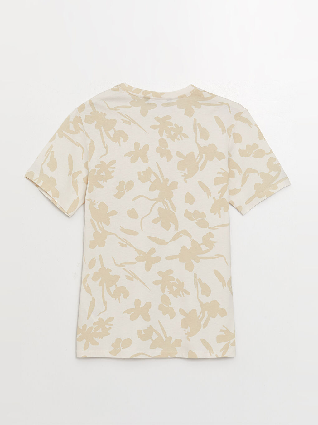 Ekru Bisiklet Yaka Kısa Kollu Desenli Erkek Tişört-6
