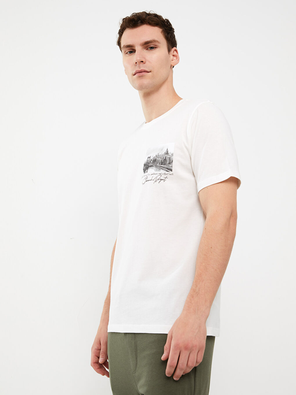 Κοντομάνικο T-shirt με Στρογγυλή Λαιμόκοψη, Εκτυπωμένο, από Χτενισμένο Βαμβάκι για Άνδρες