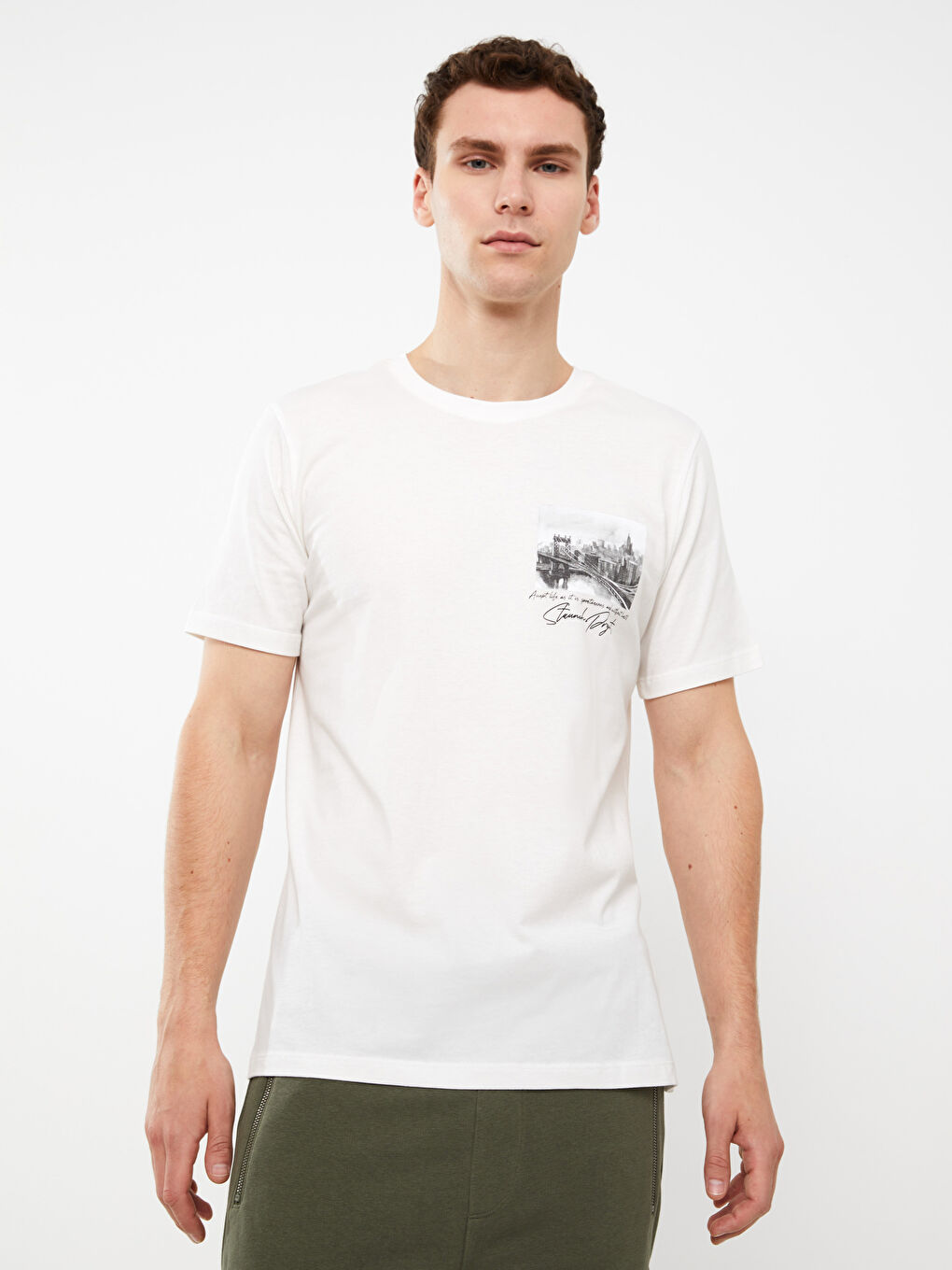 Κοντομάνικο T-shirt με Στρογγυλή Λαιμόκοψη, Εκτυπωμένο, από Χτενισμένο Βαμβάκι για Άνδρες-1