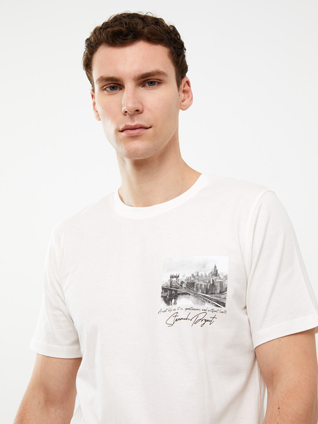 Κοντομάνικο T-shirt με Στρογγυλή Λαιμόκοψη, Εκτυπωμένο, από Χτενισμένο Βαμβάκι για Άνδρες-3