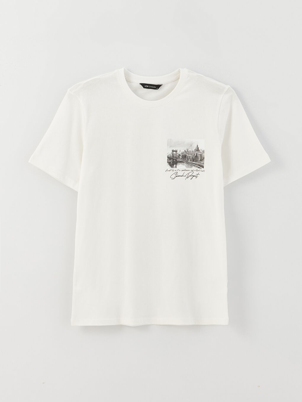 Κοντομάνικο T-shirt με Στρογγυλή Λαιμόκοψη, Εκτυπωμένο, από Χτενισμένο Βαμβάκι για Άνδρες-5