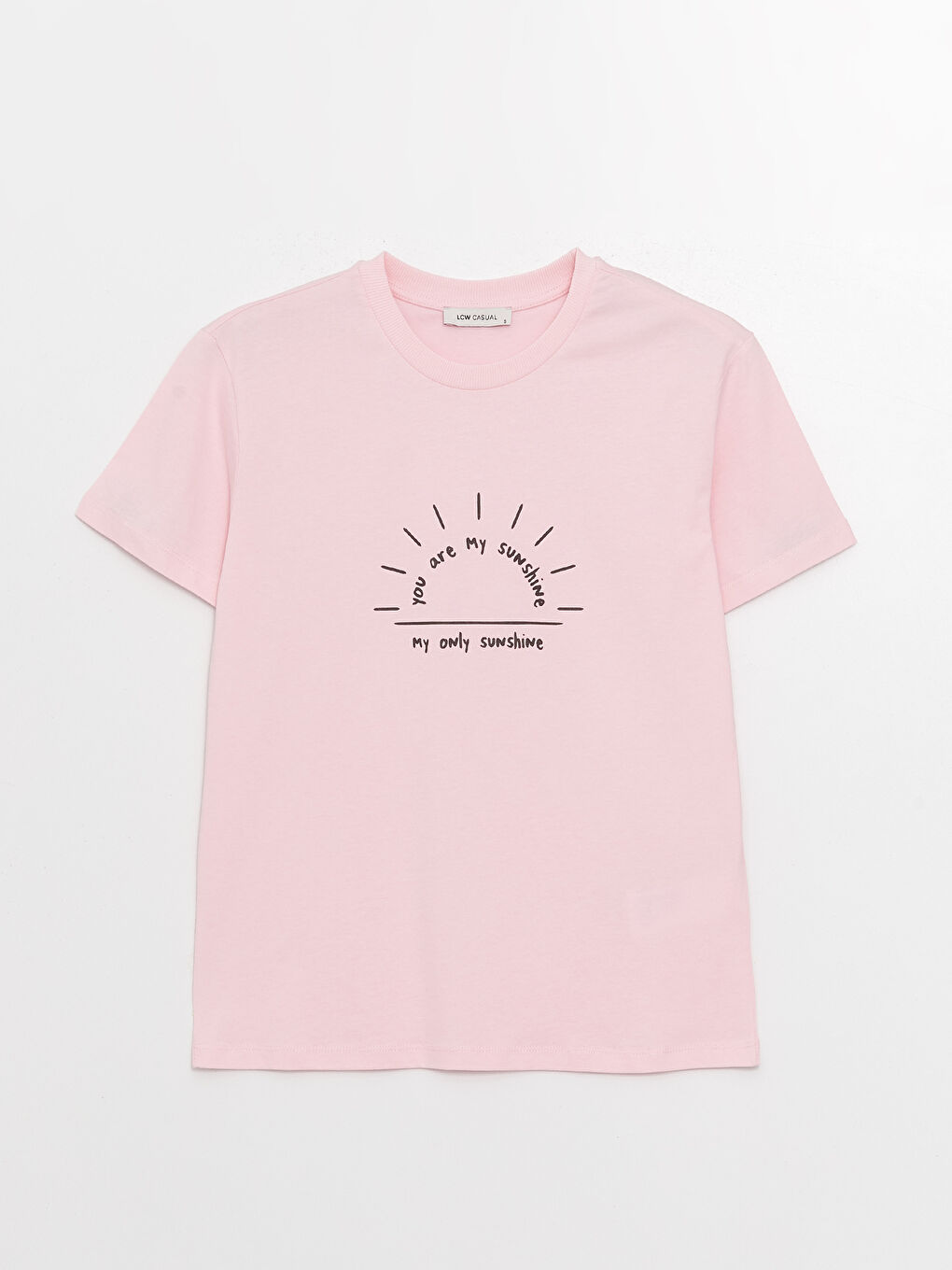 Pembe Bisiklet Yaka Baskılı Kısa Kollu Kadın Tişört-5