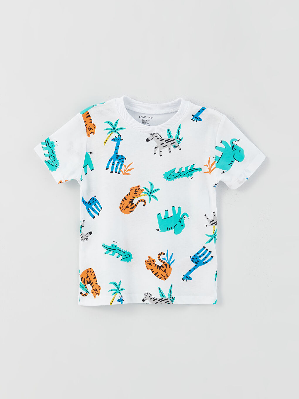 Beyaz Bisiklet Yaka Baskılı Erkek Bebek Tişört