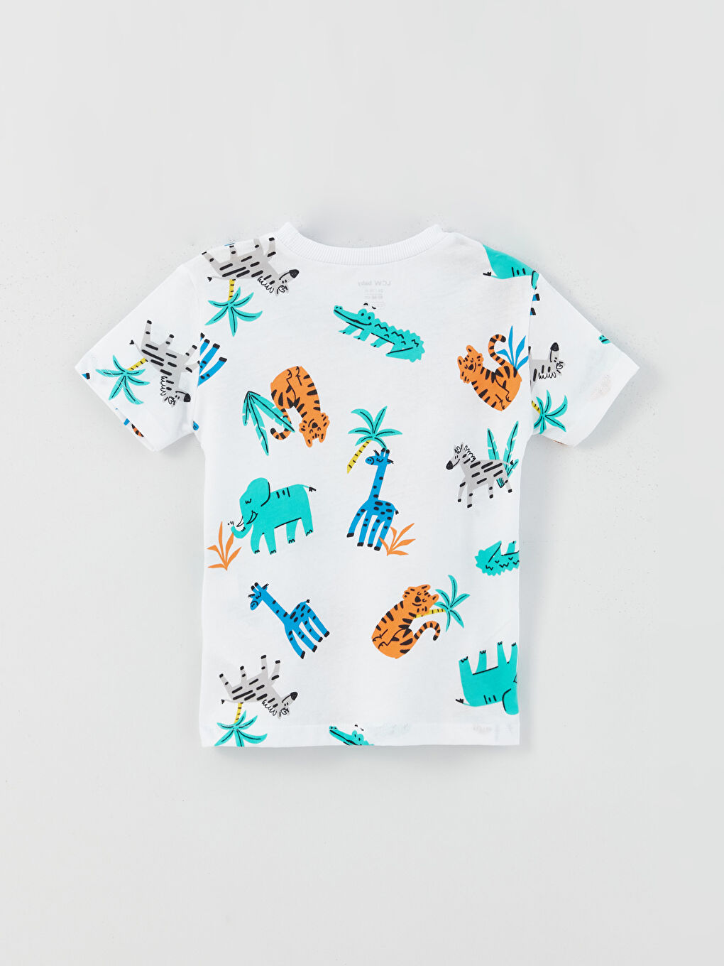 Beyaz Bisiklet Yaka Baskılı Erkek Bebek Tişört-1