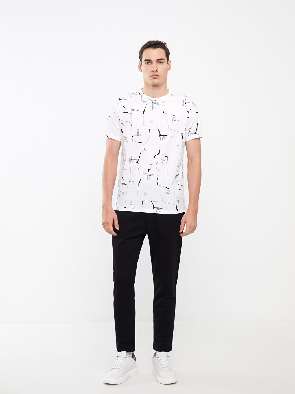 تيشيرت رجالي ياقة دائرية كم قصير مطبوع قطن ممشط-2