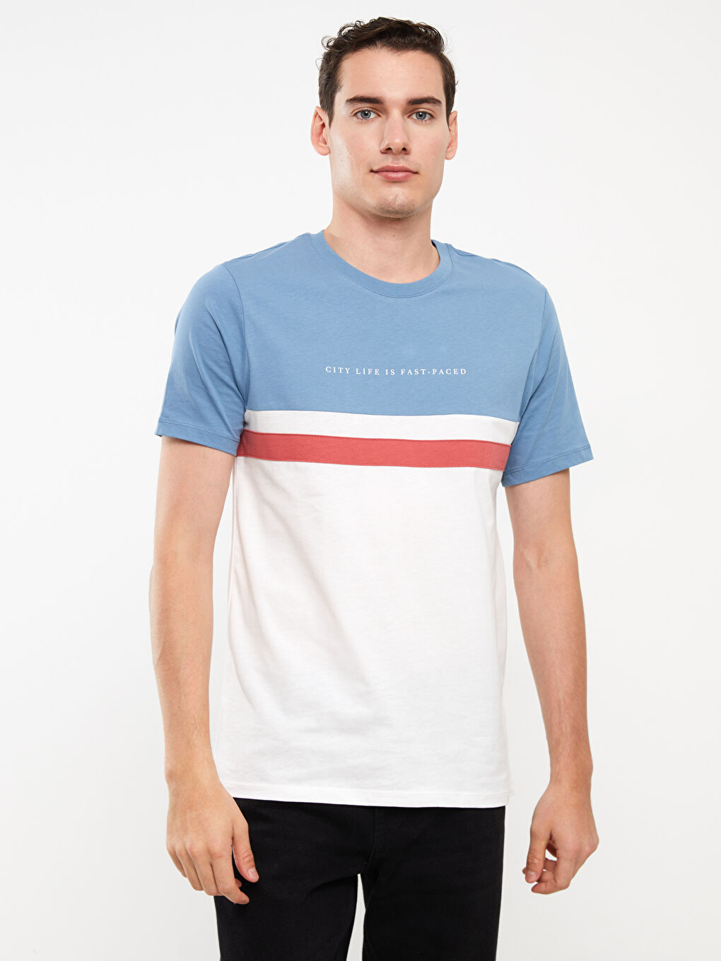 Crew Neck Short Sleeve Color Block Jersey Men's T-Shirt
