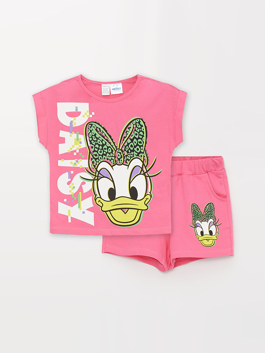 Pembe Bisiklet Yaka Daisy Duck Baskılı Kız Bebek Tişört ve Şort 2'li