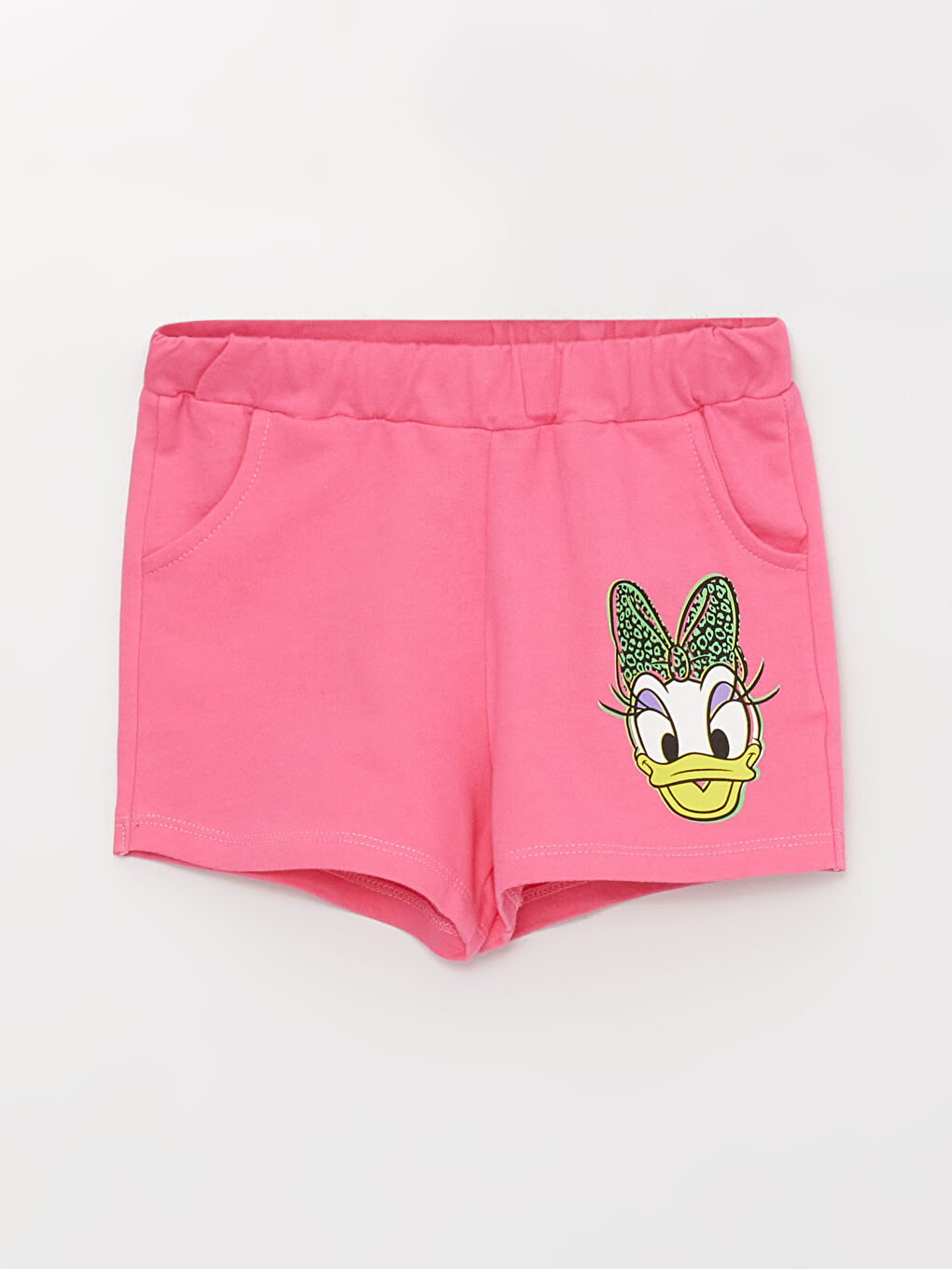 Pembe Bisiklet Yaka Daisy Duck Baskılı Kız Bebek Tişört ve Şort 2'li-2