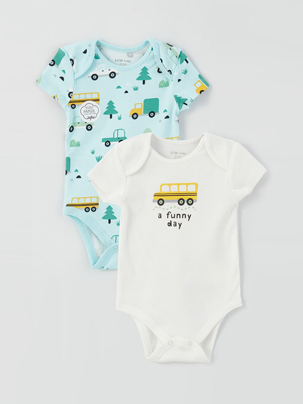 Body Bebeluşi Băieţi cu Mânecă Scurtă şi Guler Rotund cu Capse, Set de 2