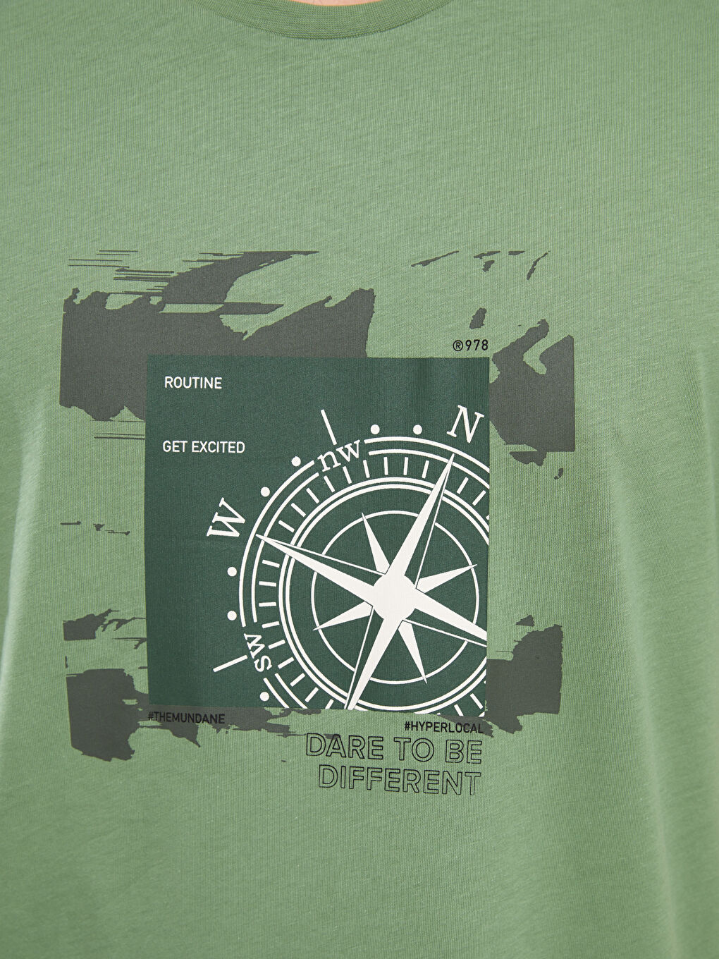 Yeşil Bisiklet Yaka Kısa Kollu Baskılı Penye Erkek Tişört-3