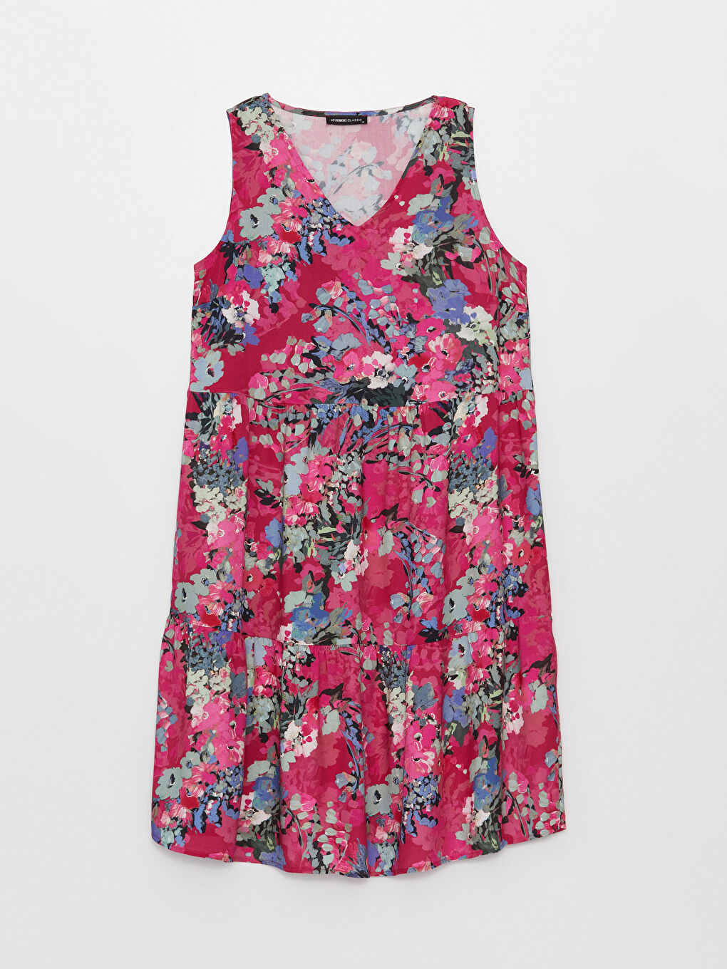 Pembe V Yaka Çiçekli Kadın Elbise-6