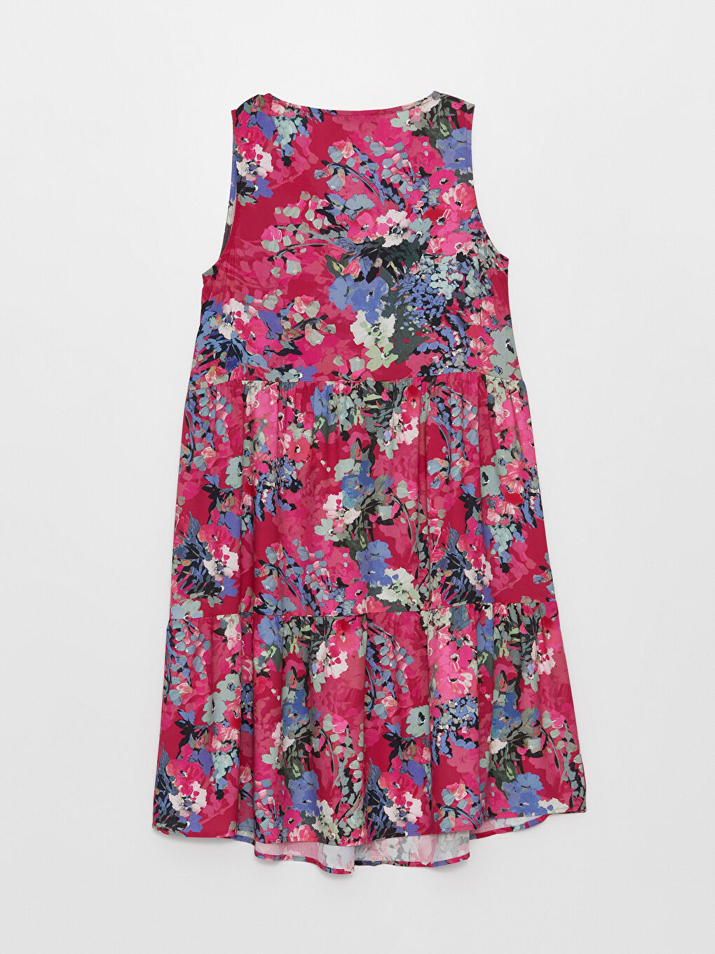 Pembe V Yaka Çiçekli Kadın Elbise-7