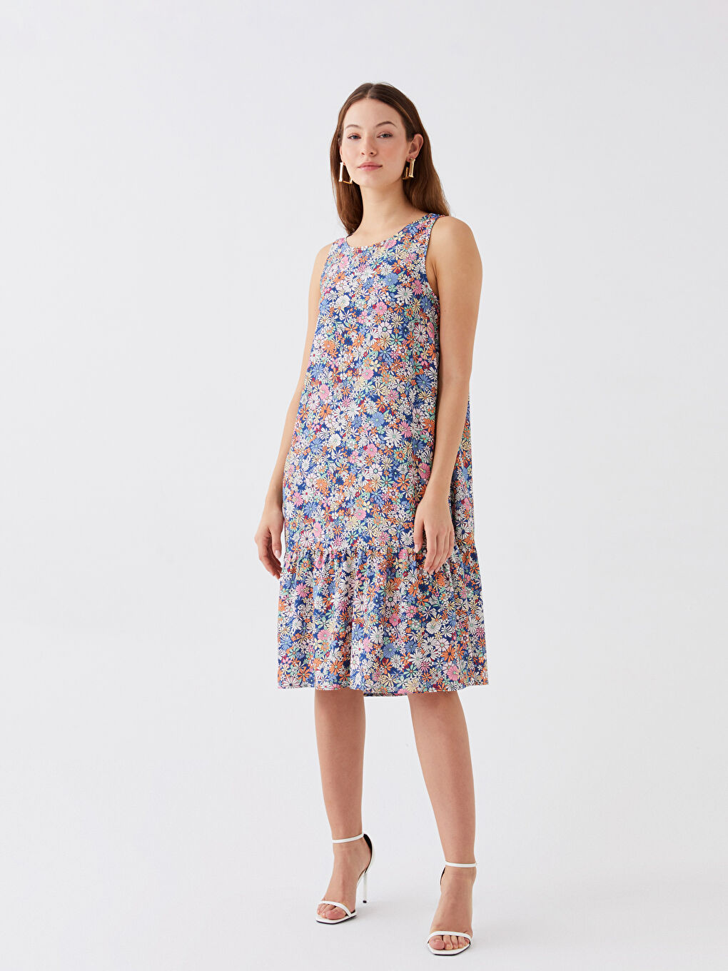 Karışık Bisiklet Yaka Çiçekli Kadın Elbise