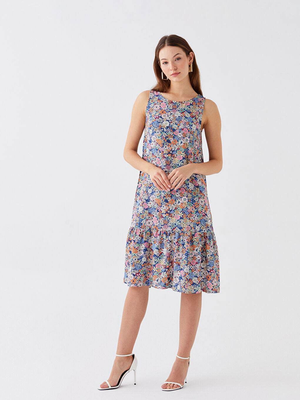 Karışık Bisiklet Yaka Çiçekli Kadın Elbise-1