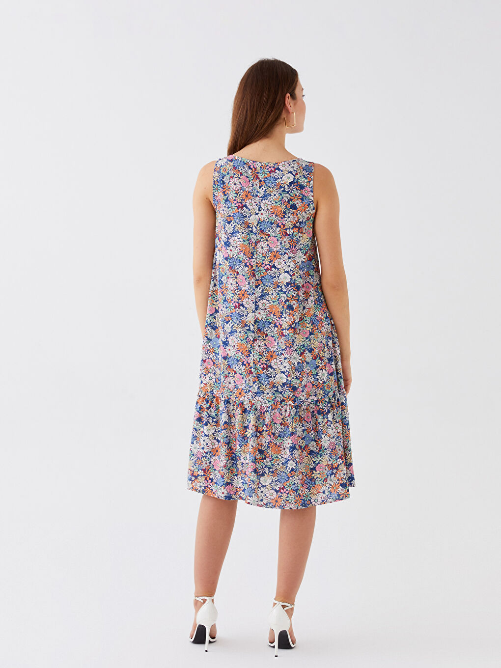 Karışık Bisiklet Yaka Çiçekli Kadın Elbise-4