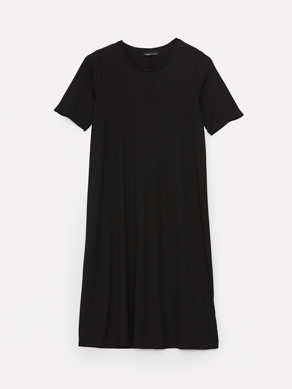 Siyah Bisiklet Yaka Düz Kısa Kollu Kadın Elbise-5