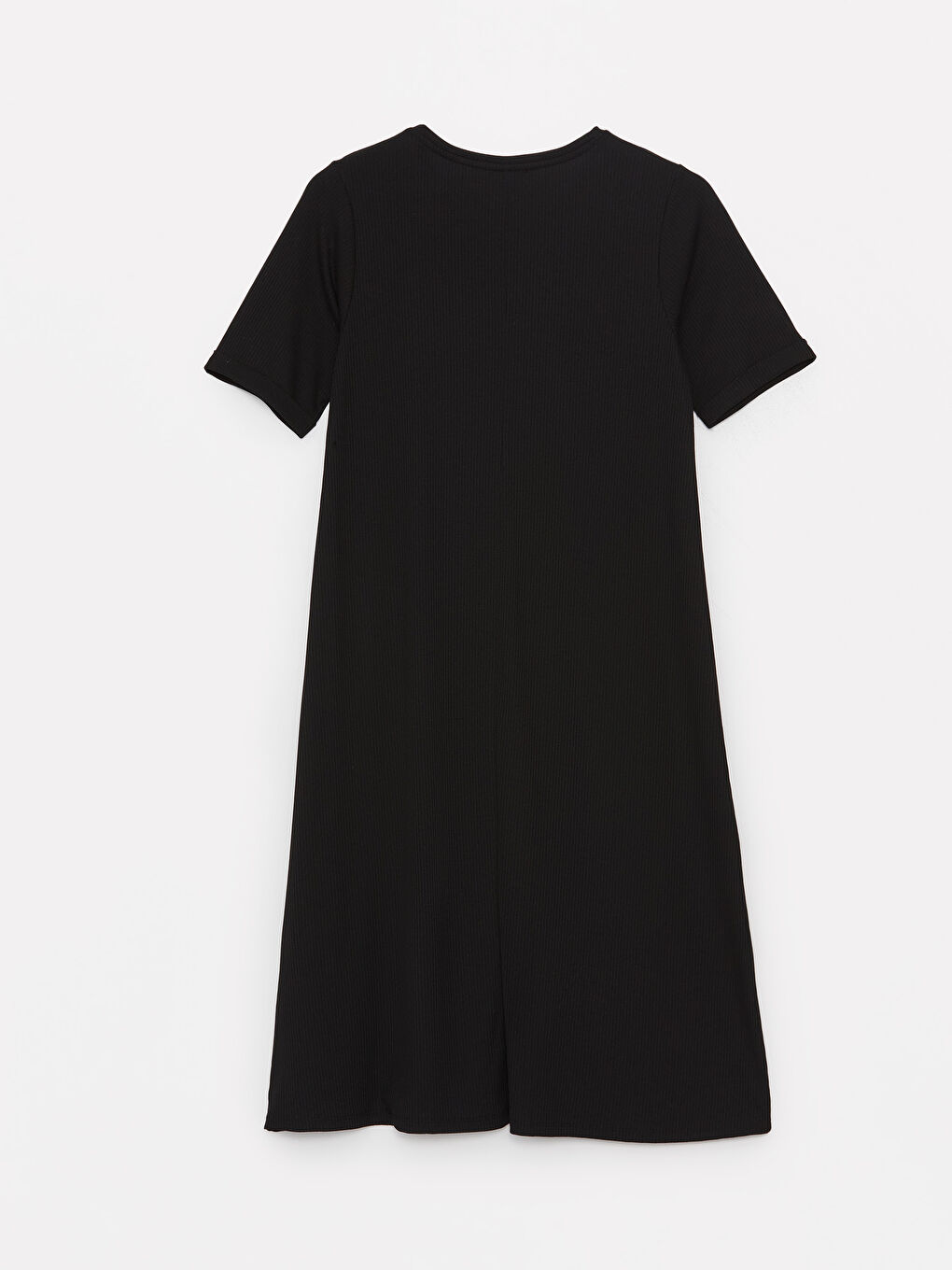 Siyah Bisiklet Yaka Düz Kısa Kollu Kadın Elbise-6