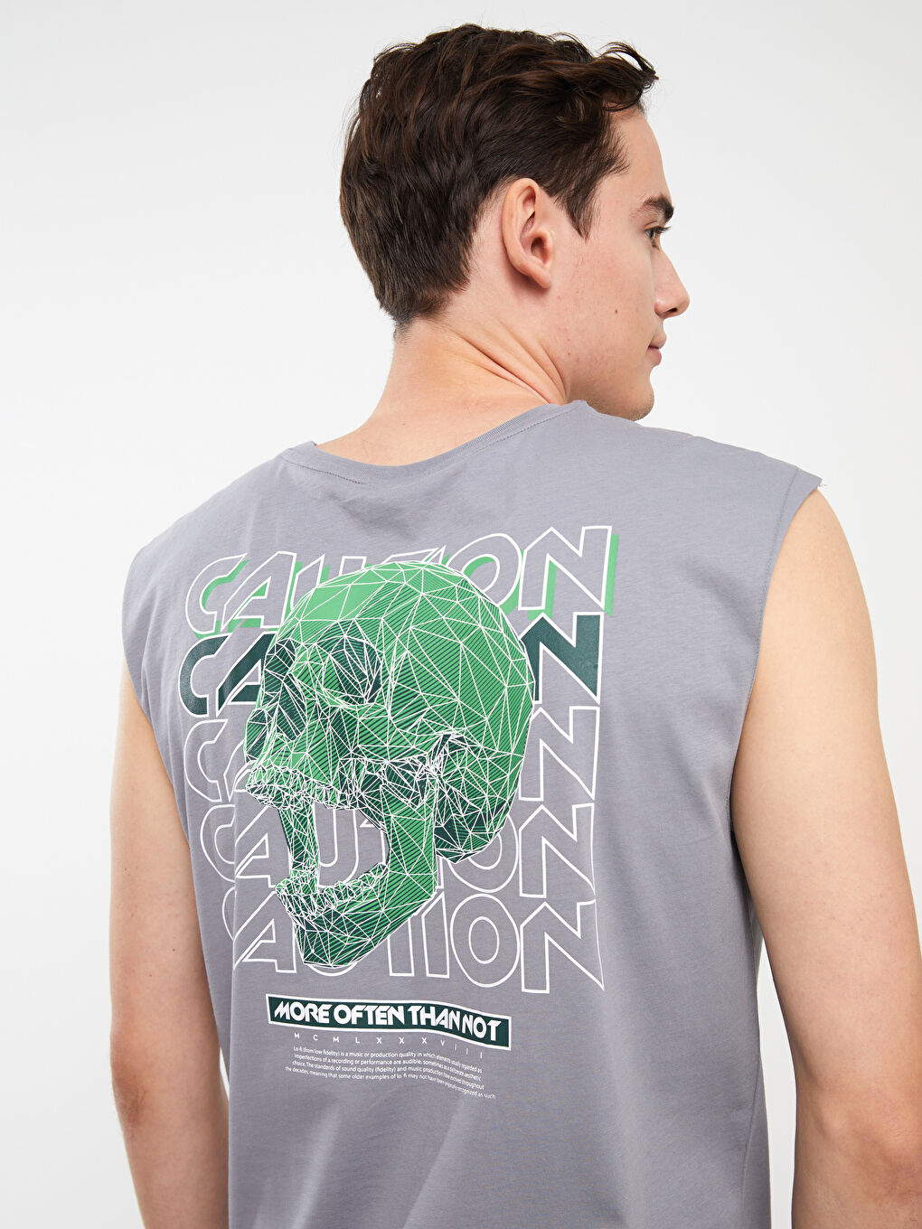 تيشيرت بدون أكمام مطبوع بياقة دائرية جيرسي للرجال