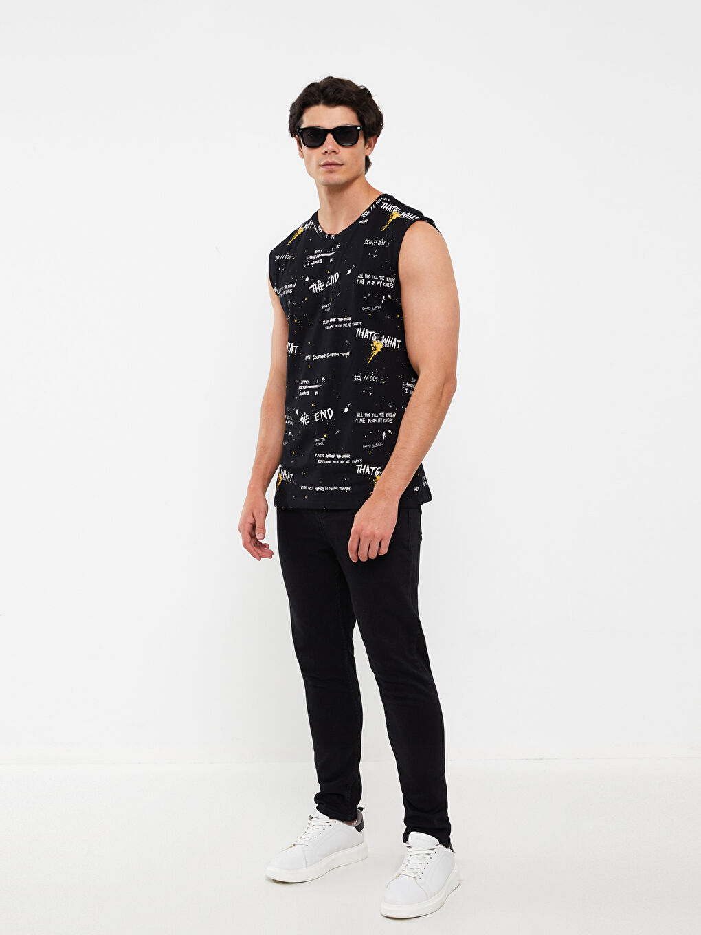 მრგვალი საყელო ნაბეჭდი ჟერსი მამაკაცის უმკლავო მაისური-1