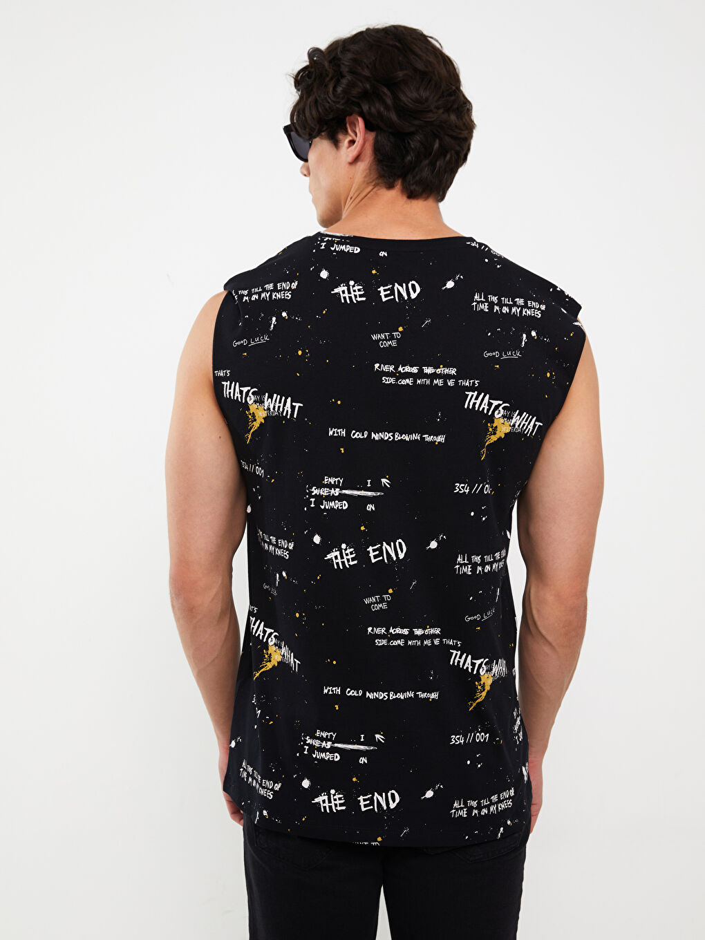 მრგვალი საყელო ნაბეჭდი ჟერსი მამაკაცის უმკლავო მაისური-4