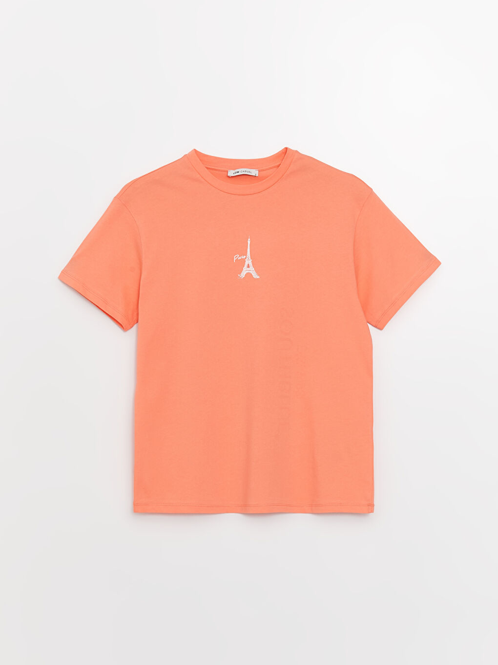 Mercan Bisiklet Yaka Baskılı Kısa Kollu Kadın Tişört-6