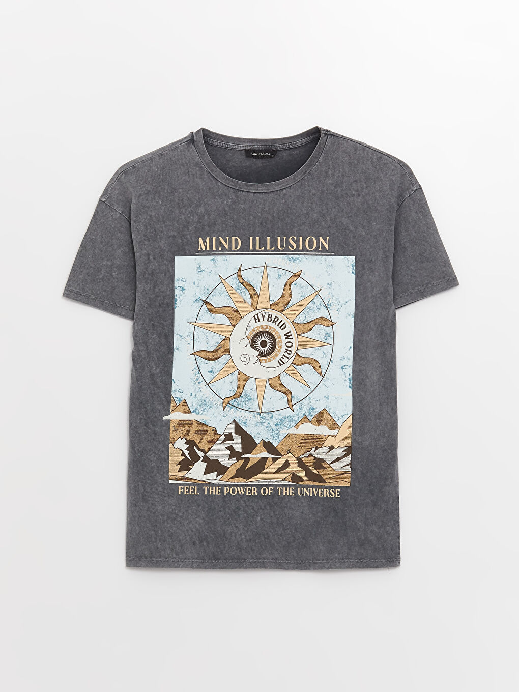 Antrasit Bisiklet Yaka Baskılı Kısa Kollu Kadın Tişört-5