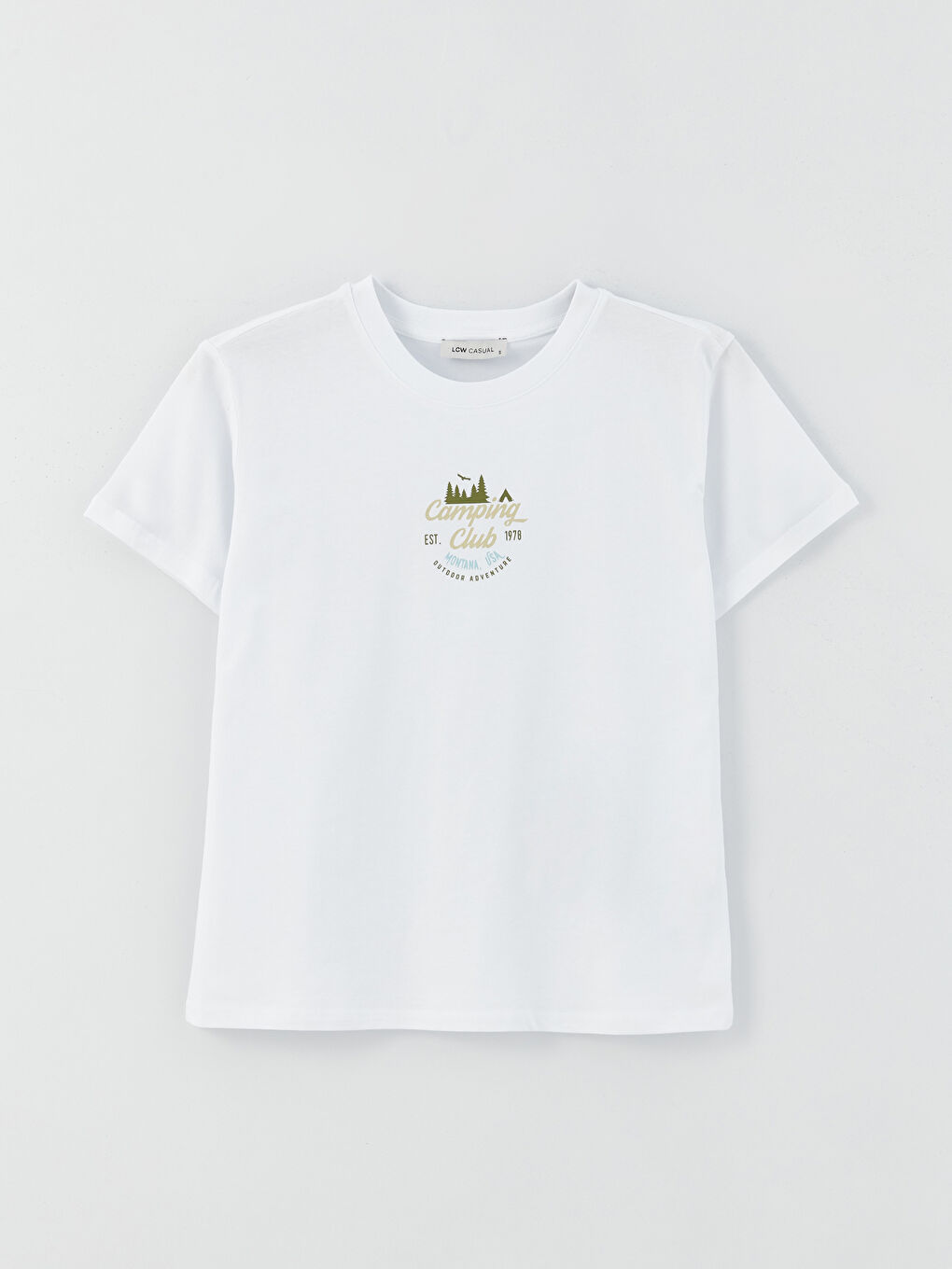 Beyaz Bisiklet Yaka Baskılı Kısa Kollu Kadın Tişört-5