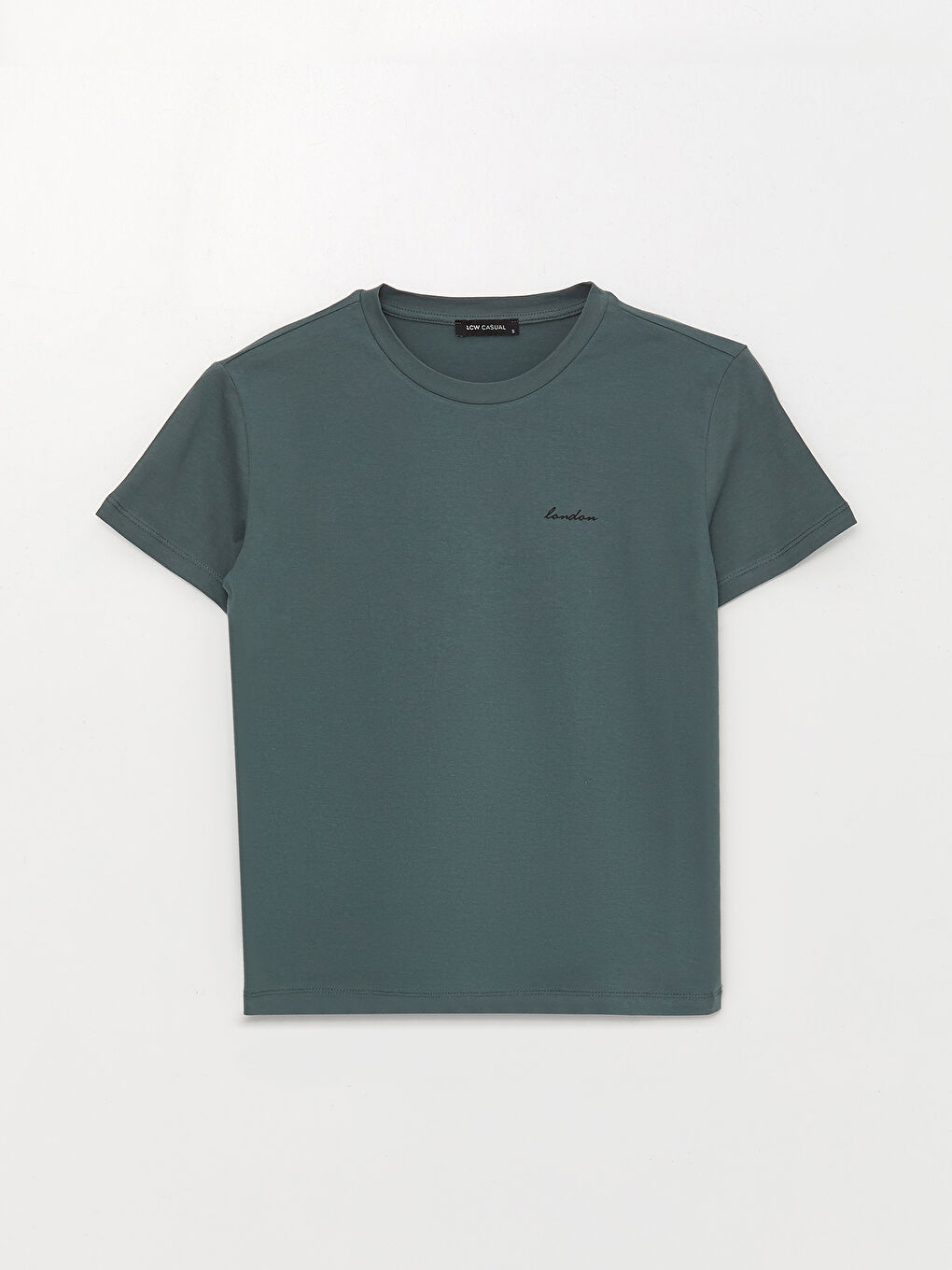 Antrasit Bisiklet Yaka Baskılı Kısa Kollu Kadın Tişört-5