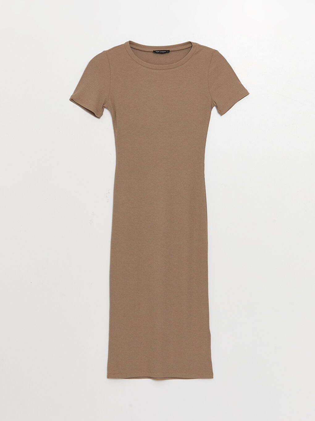 فستان نسائي بياقة دائرية سادة بأكمام قصيرة-5