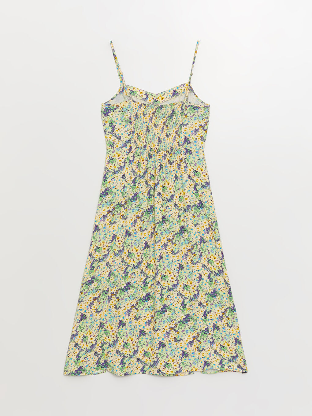 Yeşil Kalp Yaka Çiçekli Askılı Kadın Elbise-6