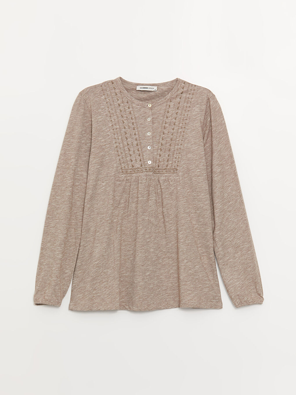 Crew Neck Self-Patterned Long Sleeve Women's Blouse-5