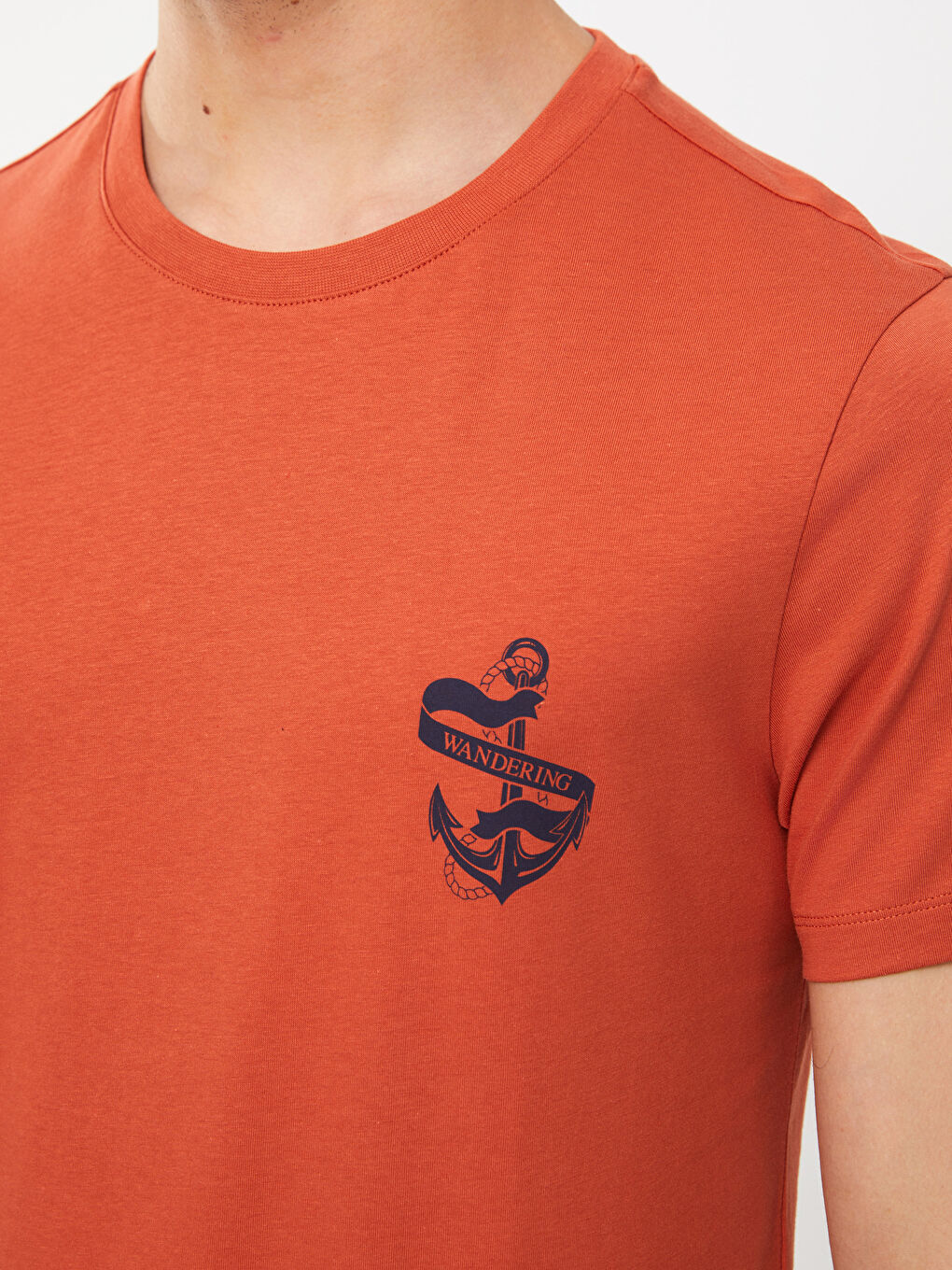 Turuncu Bisiklet Yaka Kısa Kollu Baskılı Penye Erkek Tişört-3