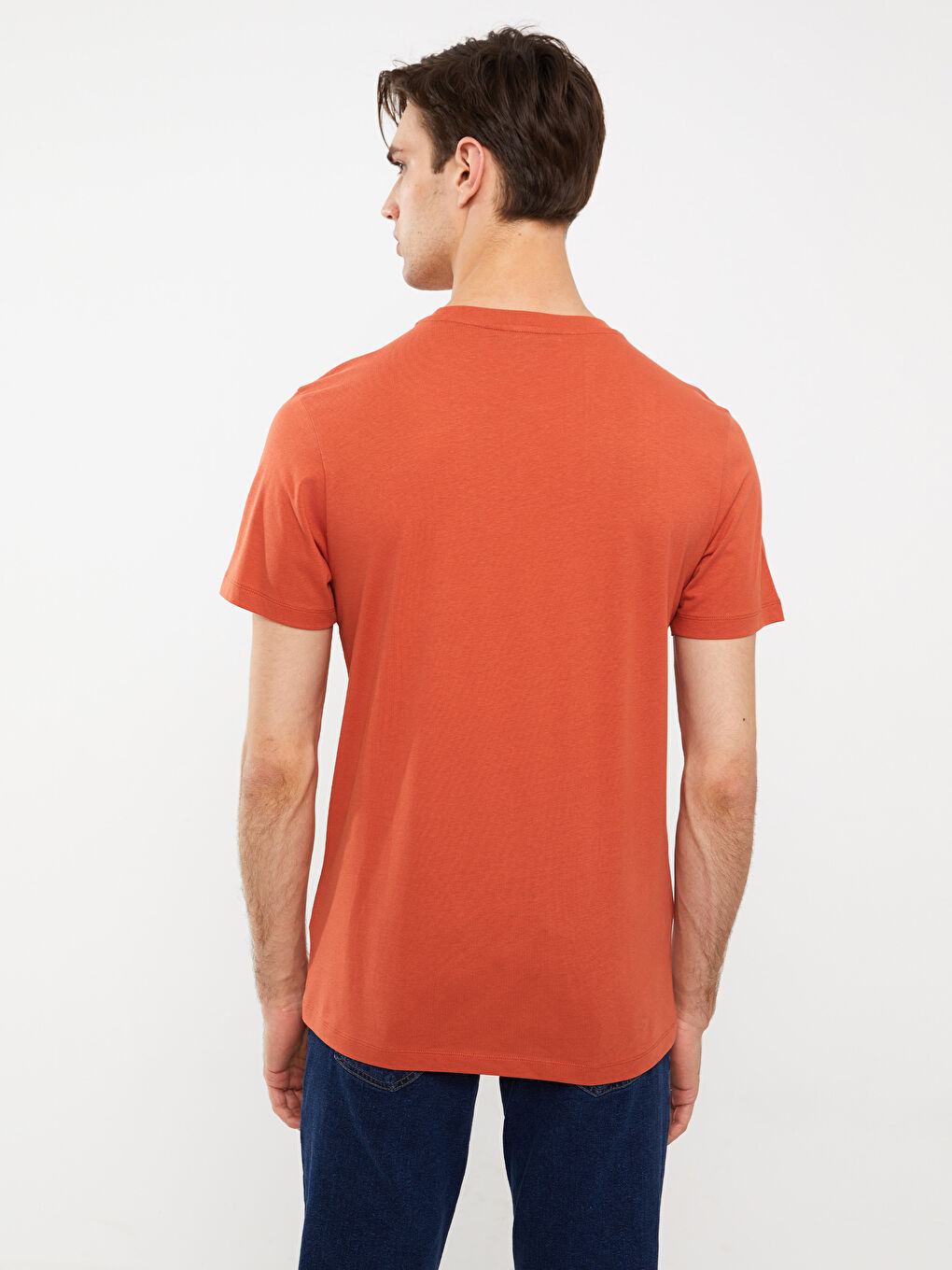 Turuncu Bisiklet Yaka Kısa Kollu Baskılı Penye Erkek Tişört-4