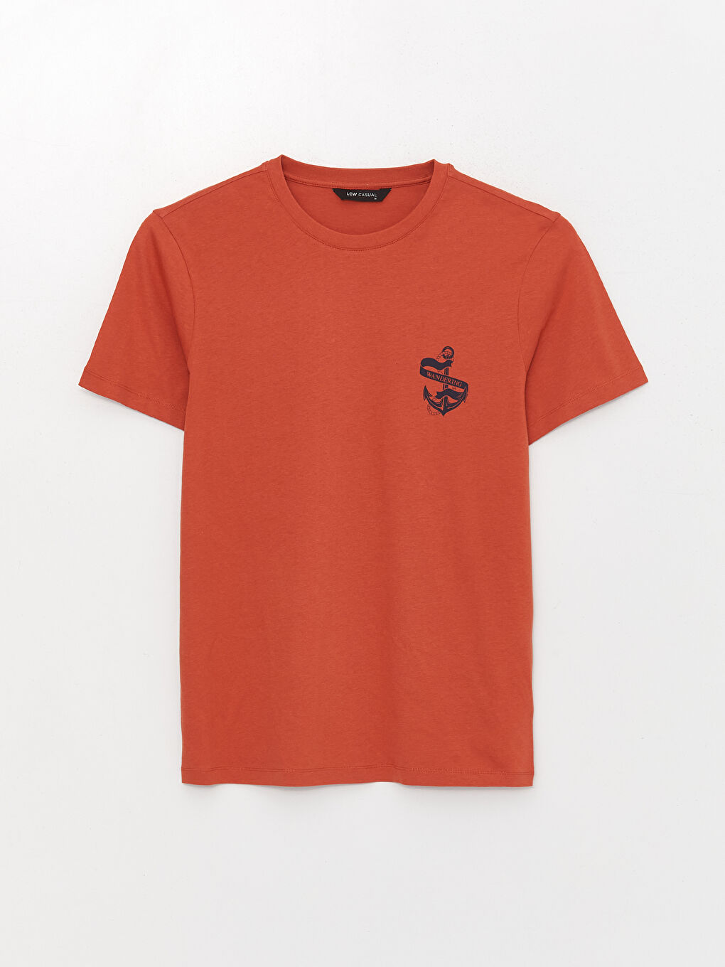 Turuncu Bisiklet Yaka Kısa Kollu Baskılı Penye Erkek Tişört-5