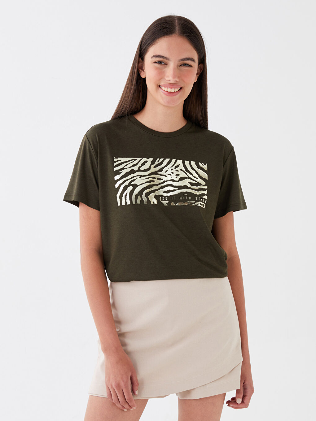 LCW Vision Crew Neck Printed Short Sleeve Women's T-Shirt