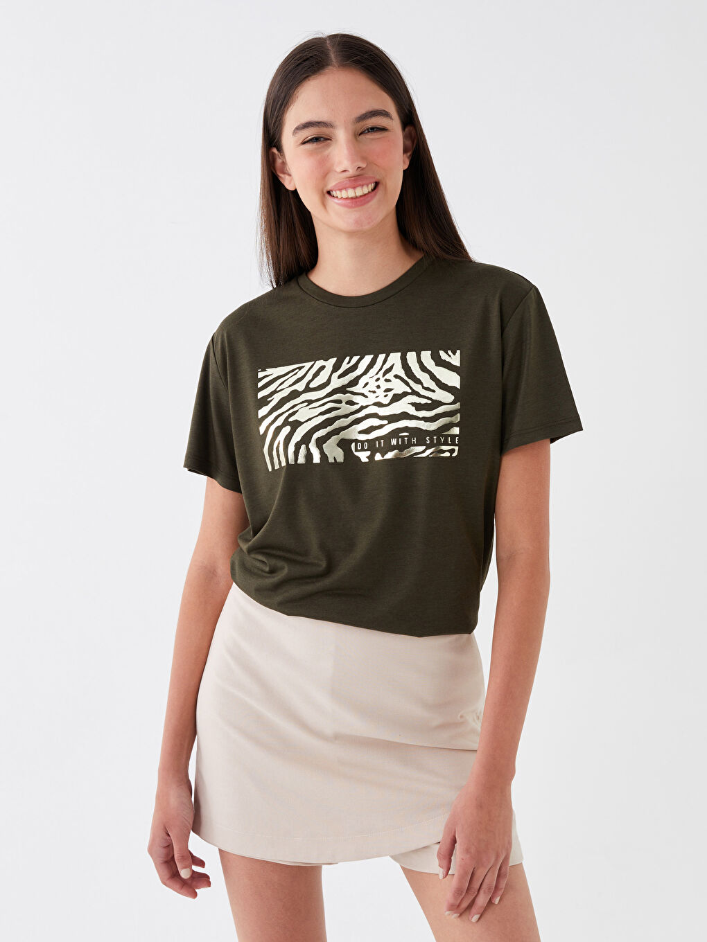 LCW Vision Crew Neck Printed Short Sleeve Women's T-Shirt