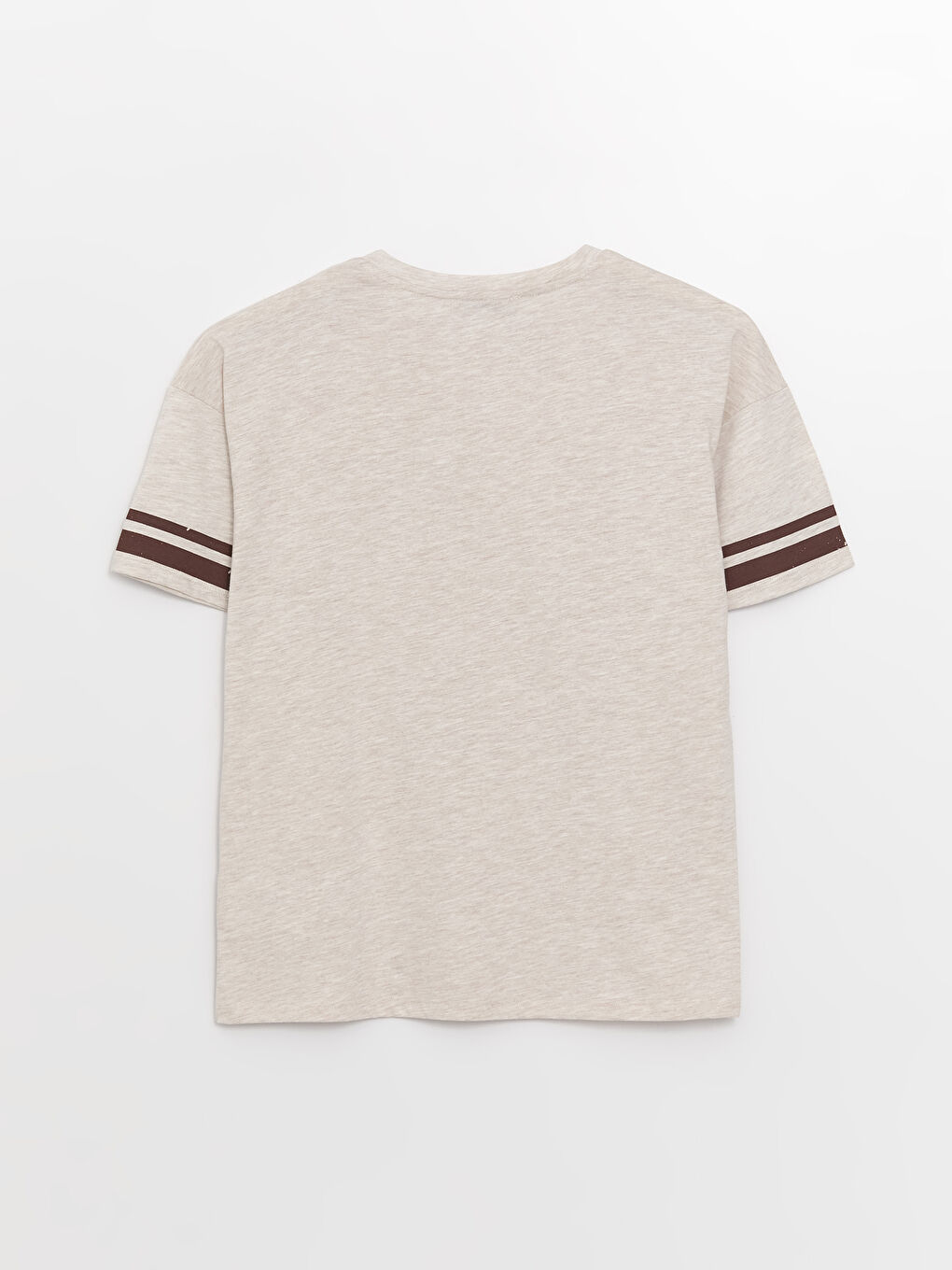 Bej Bisiklet Yaka Baskılı Kısa Kollu Kadın Tişört-6