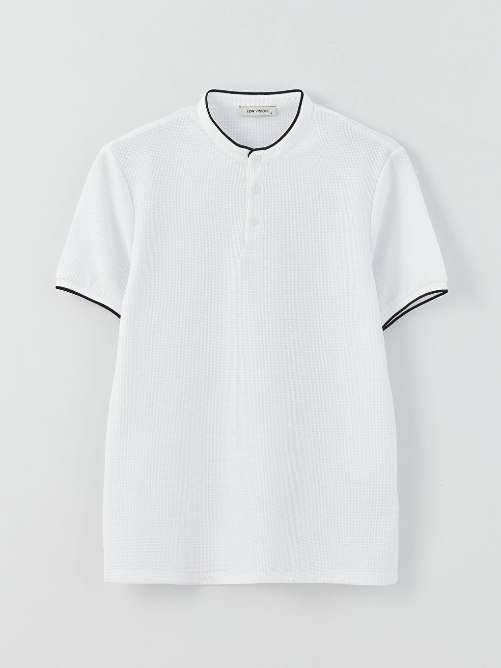 Beyaz Hakim Yaka Kısa Kollu Erkek Tişört-5